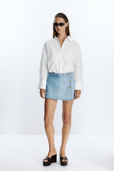 SAIA-CALÇÕES Z1975 DENIM CRUZADA COM BOTÕES - Azul-médio da Zara
