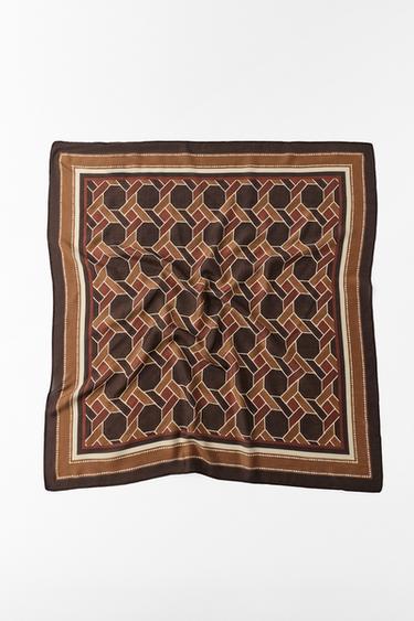 GEOMETRIC PRINT SILK SCARF — Brown 1