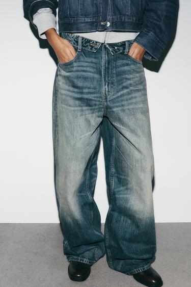 TRF FOLDED WAIST MID-WAIST JEANS - Blue by Zara