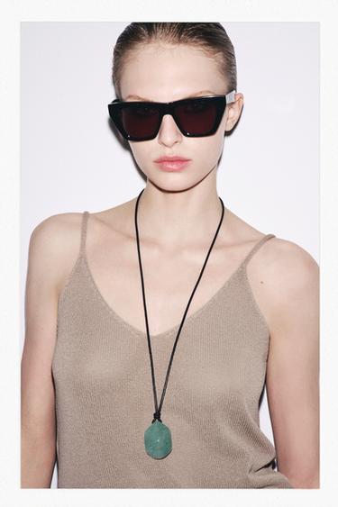 LEATHER CORD STONE NECKLACE - Green / Blue by Zara