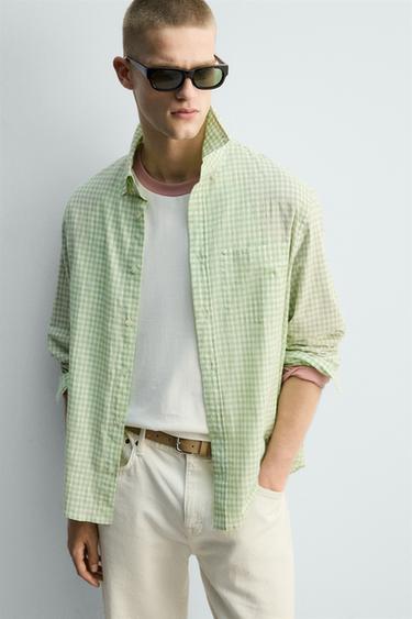 REGULAR FIT CHECK SHIRT - Pastel green by Zara - Image 5