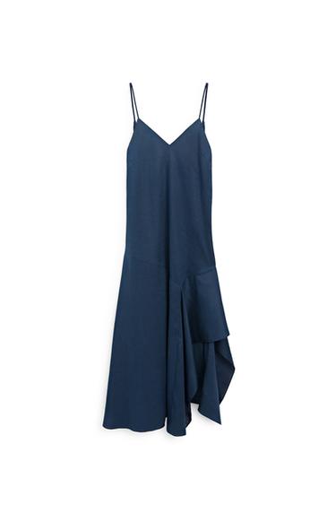 Vestido midi asimétrico 100% lino - Azul de Zara