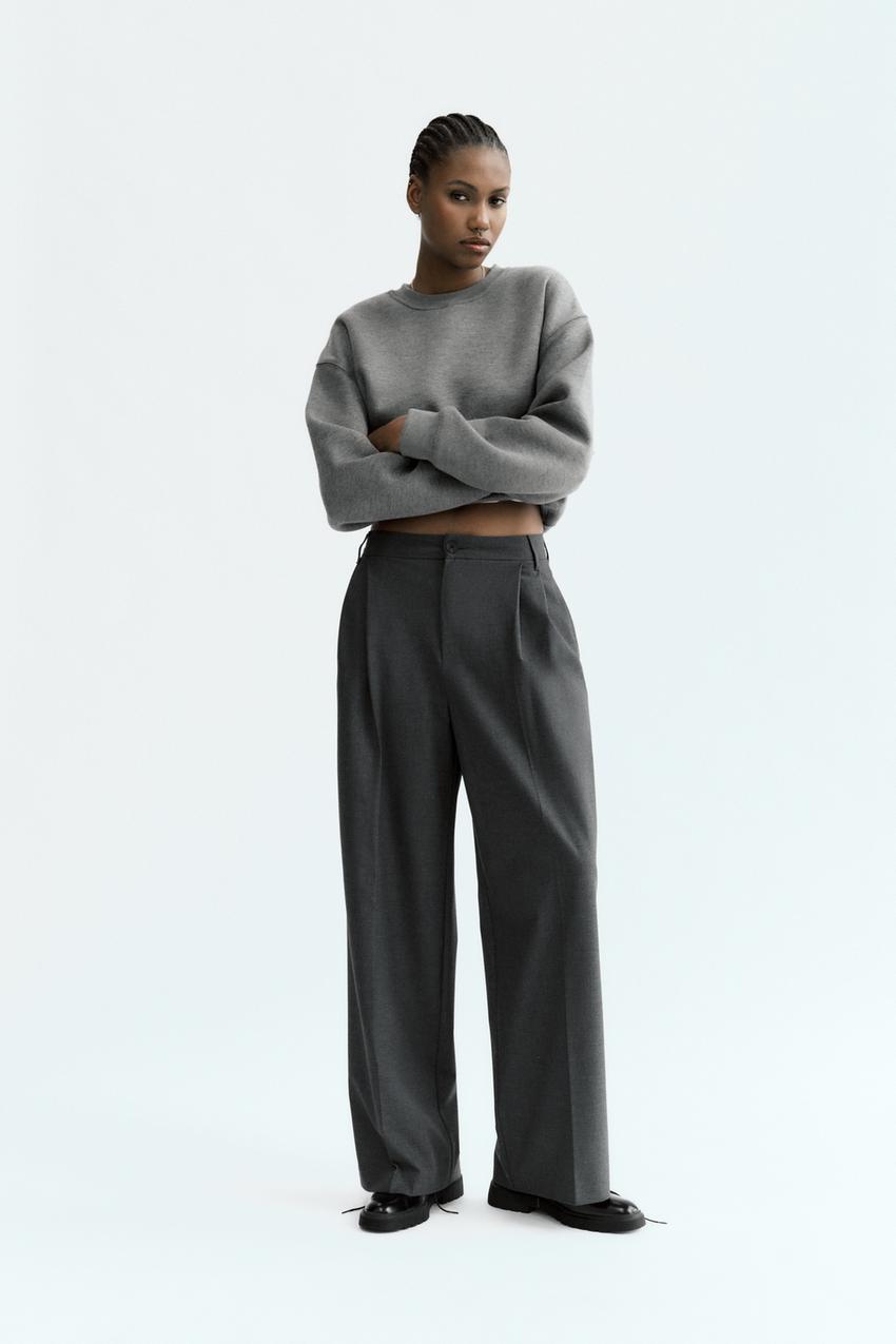 TURN-DOWN WAIST TROUSERS WITH TOPSTITCHING - Light grey