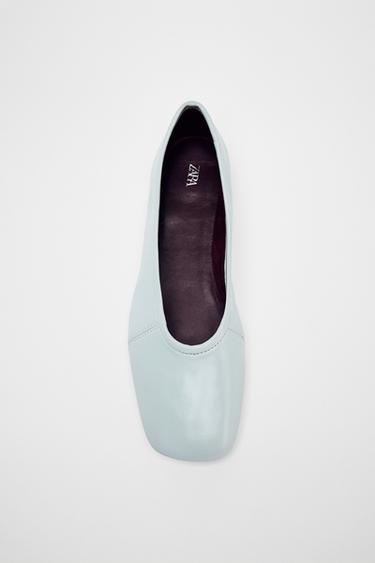 LEATHER TOPSTITCHED BALLERINA - Blue by Zara