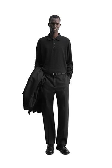 COTTON-WOOL KNIT POLO SHIRT - Black by Zara