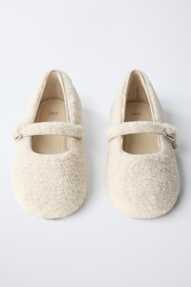 FAUX SHEARLING BALLET FLATS - Ecru White by Zara - Image 3