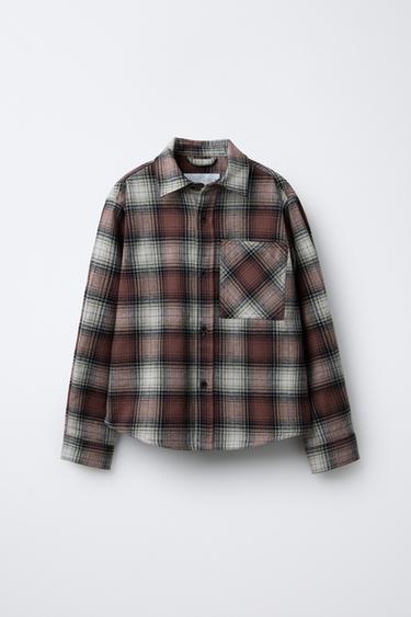 Zara 格紋口袋襯衫式外套 - 暗紅色 - 圖片 0