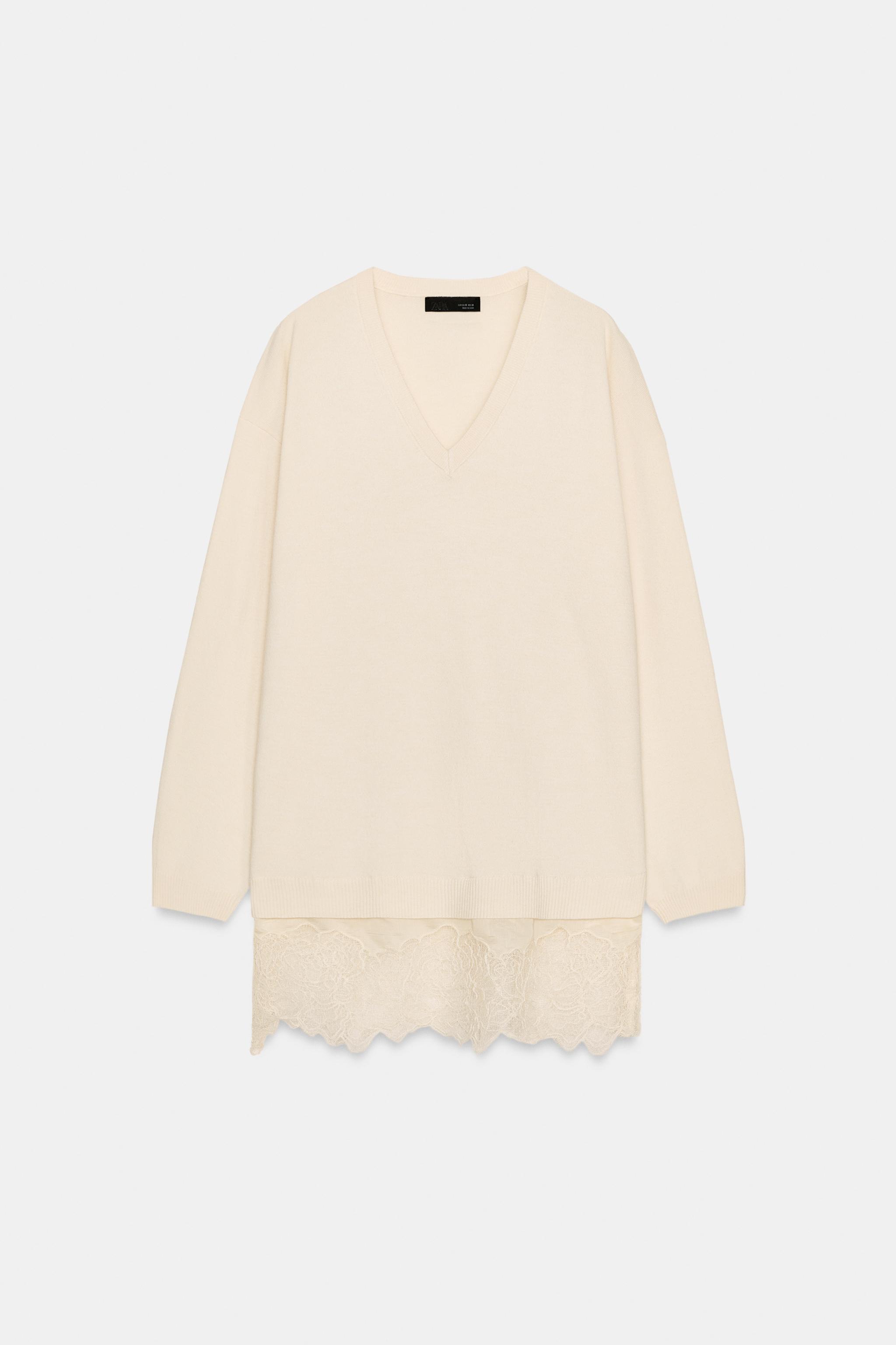 LONG LACE COMBINATION KNIT JUMPER - Vanilla | ZARA United States