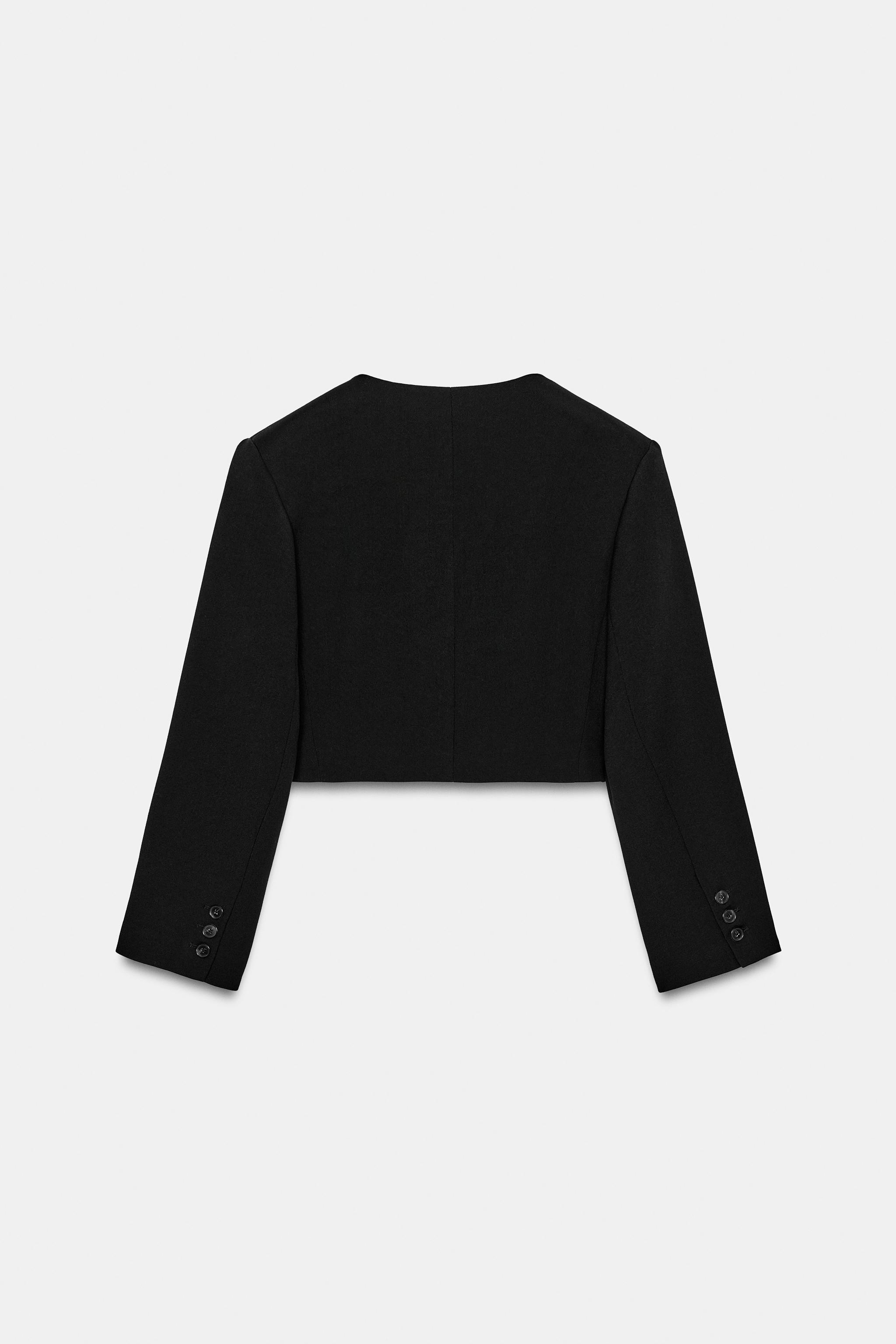 ショート丈ショルダーパッドブレザー - ブラック | ZARA Japan / 日本