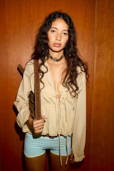 CHEMISE GAZE BRODERIES - Ocre de Zara - Image 1