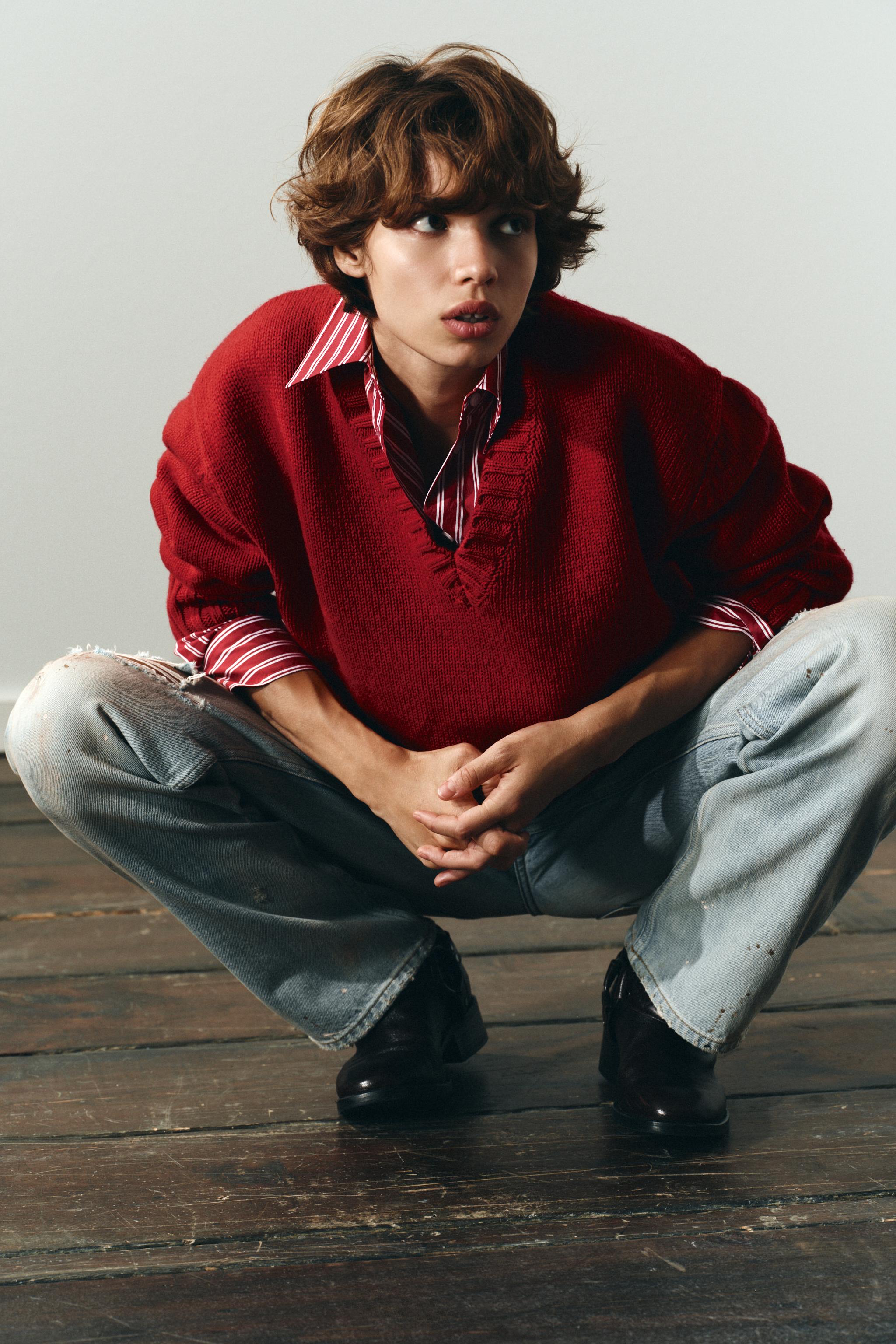 オーバーサイズニットセーター - レッド | ZARA Japan / 日本