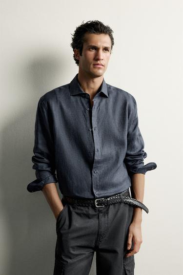 100% LINEN REGULAR FIT SHIRT - Blue / Indigo by Zara