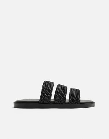 Zara BRAIDED STRAP SANDALS - Black