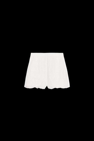 ZW COLLECTION CUTWORK EMBROIDERY BERMUDA SHORTS - White by Zara - Image 0