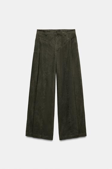 PANTALÓN PLIEGUES EFECTO LAVADO - Khaki oscuro de Zara - Imagen 0