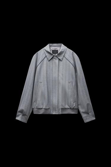 Zara STRIPED BOMBER JACKET - Mid-gray - Image 0