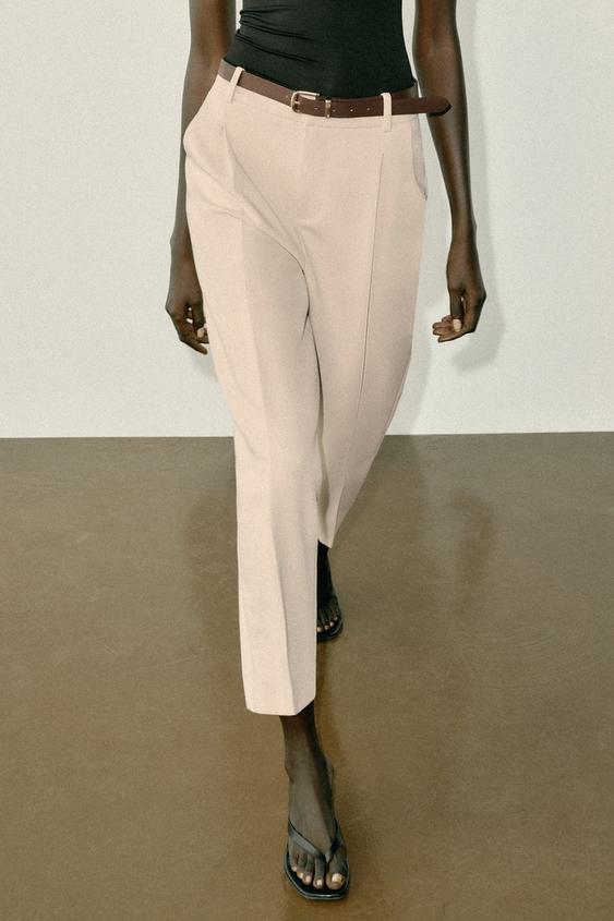 CROPPED TROUSERS WITH BELT - Light camel by Zara - Image 1