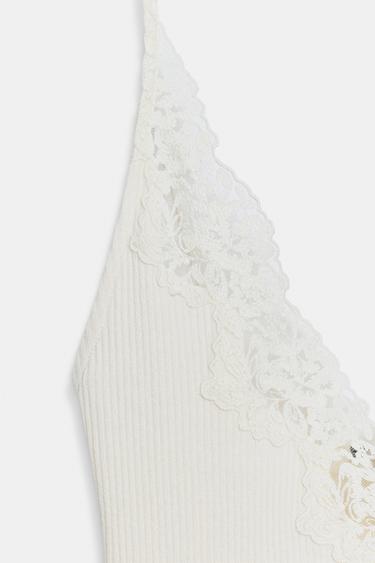 RIB KNIT LACE TOP - Ecru by Zara - Image 6
