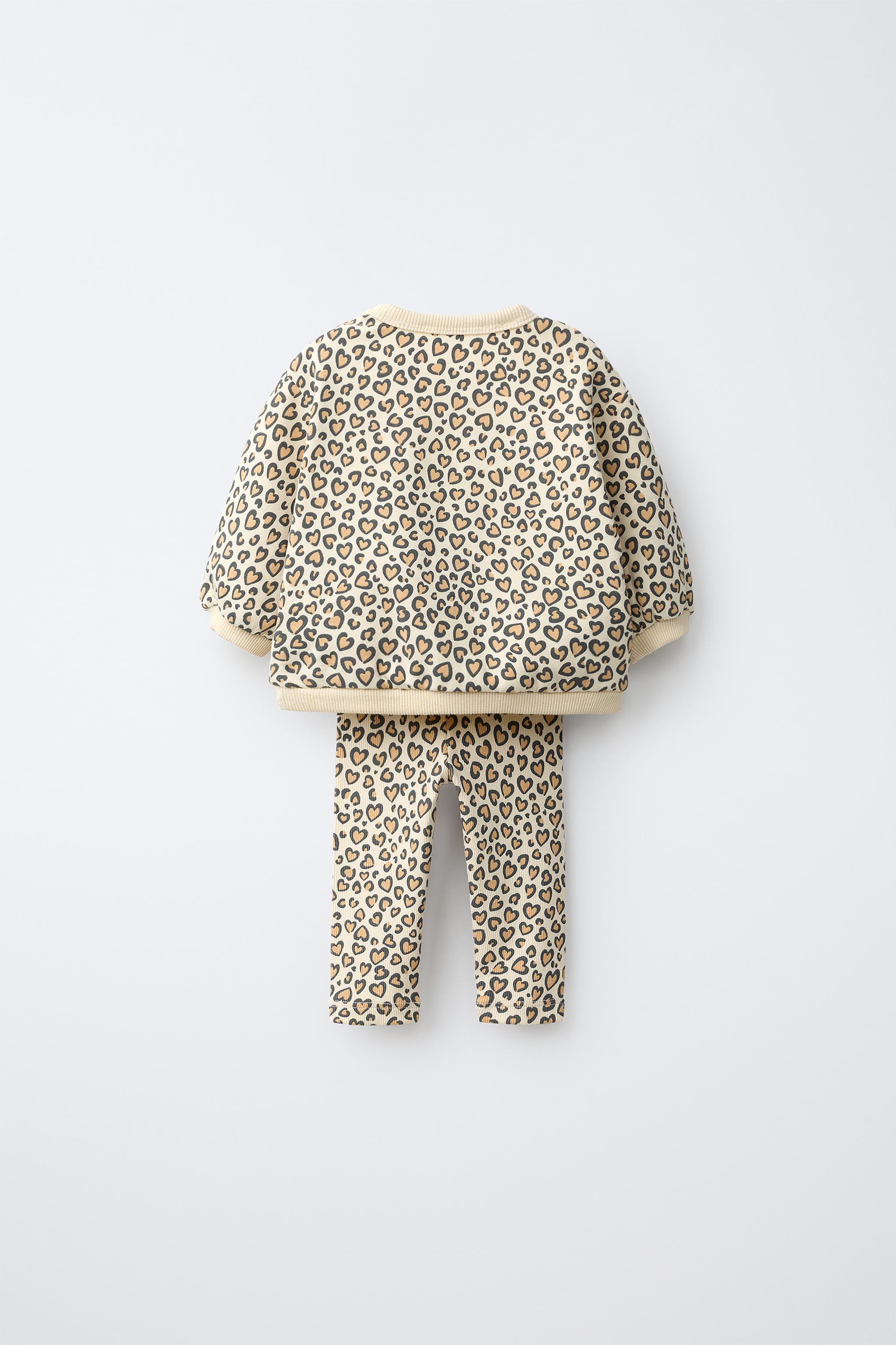 ANIMAL PRINT SWEATSHIRT AND LEGGINGS SET — Light camel