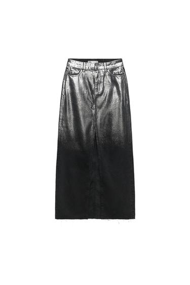 LONG FOIL DENIM SKIRT