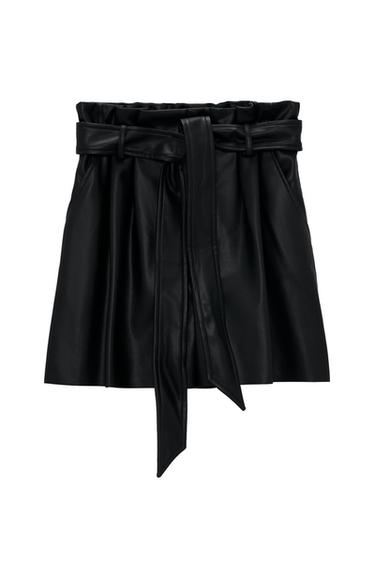FAUX LEATHER PAPERBAG BERMUDA SHORTS