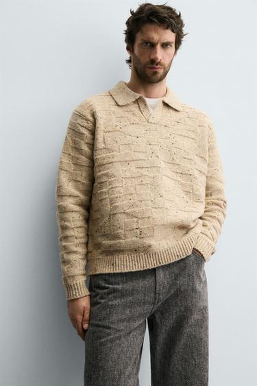 POLO EN MAILLE DE LAINE BOUTONNÉ - Beige / Marron clair de Zara - Image 7