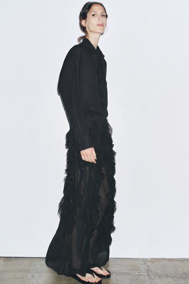 MIDI SKIRT WITH RAISED FLOWERS - Black by Zara - Image 5