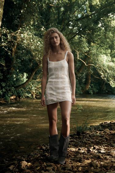 Zara CROCHET SHORT DRESS - ecru-white - Image 0