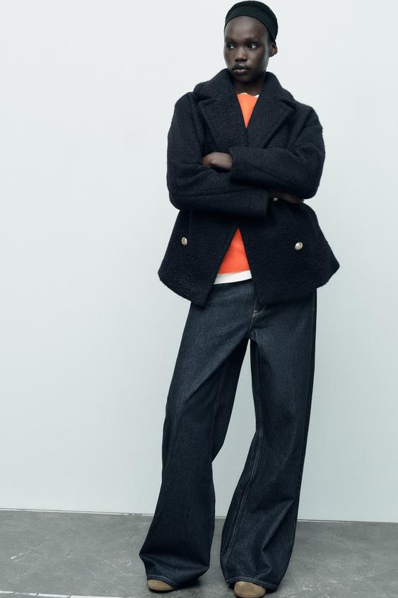 Manteau Long Manteau Bleu Zara Femme MANTEAU MI-LONG BOUCLÉ Bleu