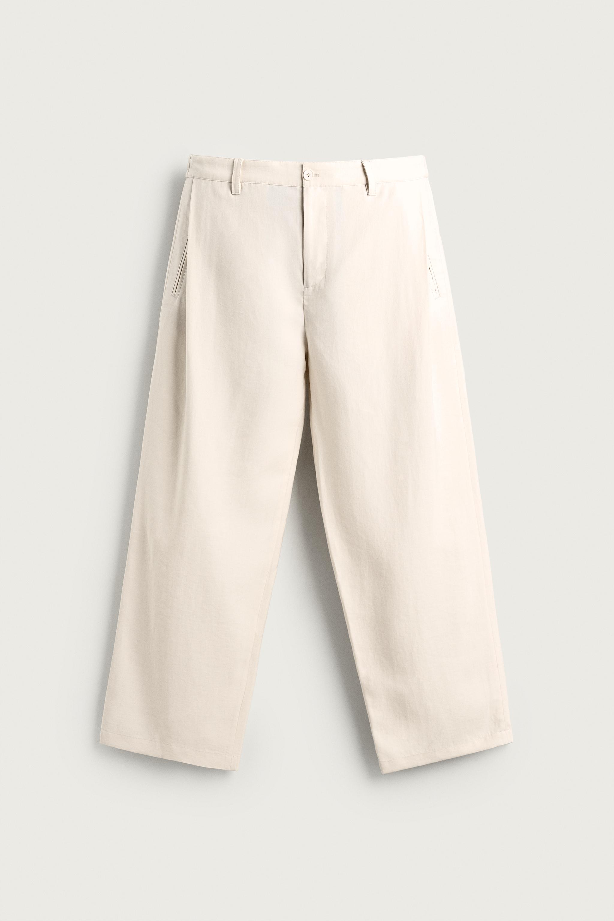 FLOWY SIDE PLEAT PANTS — Mid-ecru