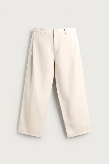 PANTALON FLUIDE À PLIS LATÉRAUX - Écru moyen de Zara