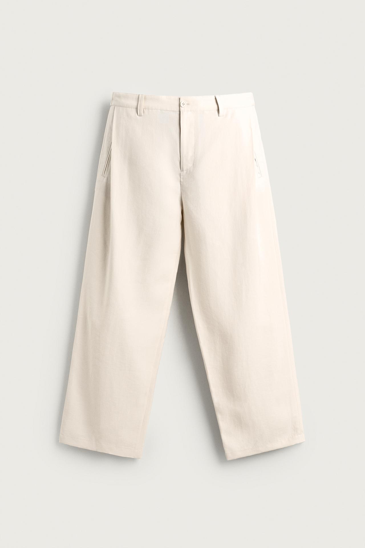 FLOWY SIDE PLEAT PANTS — Mid-ecru