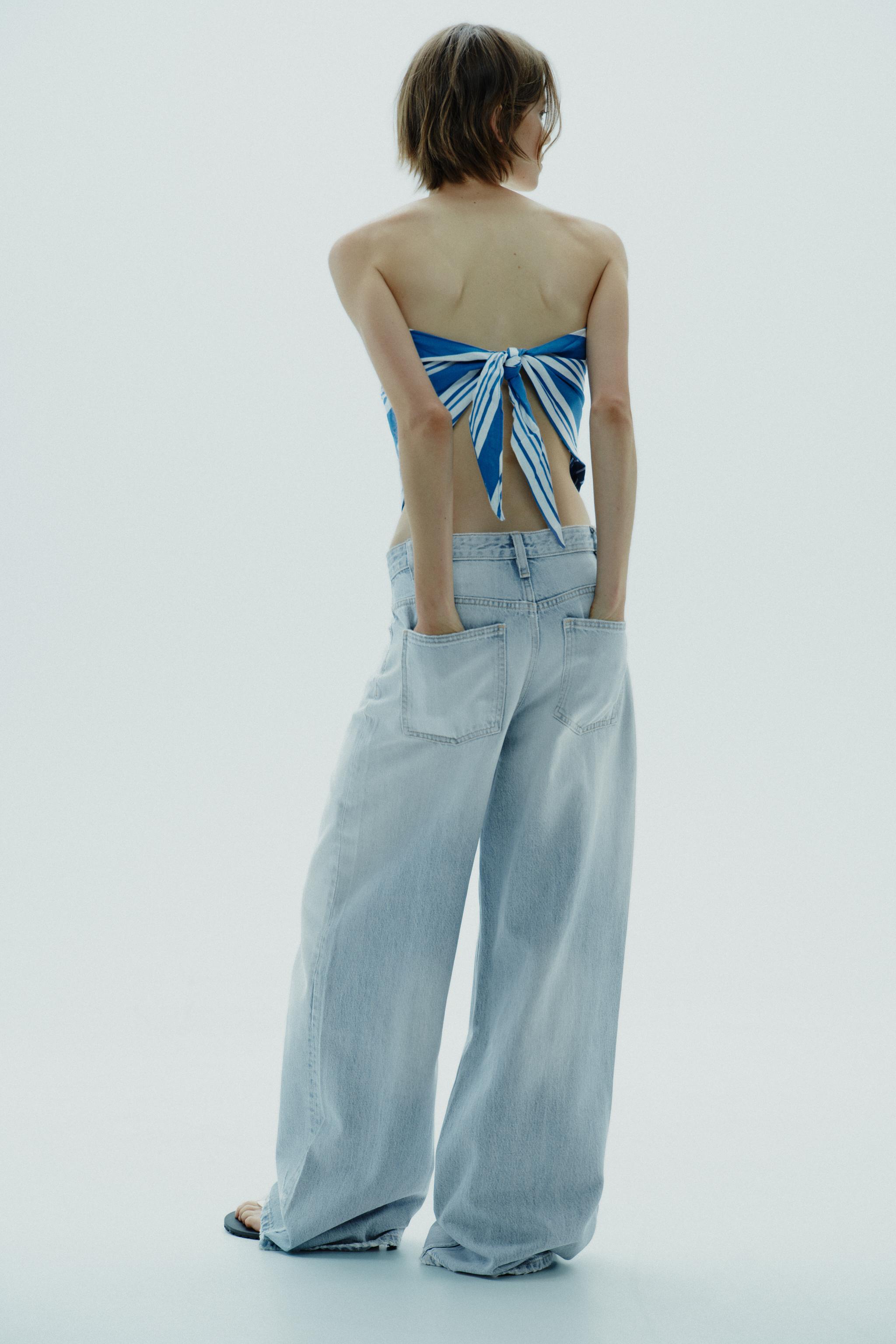 STRIPED LINEN BANDEAU TOP
