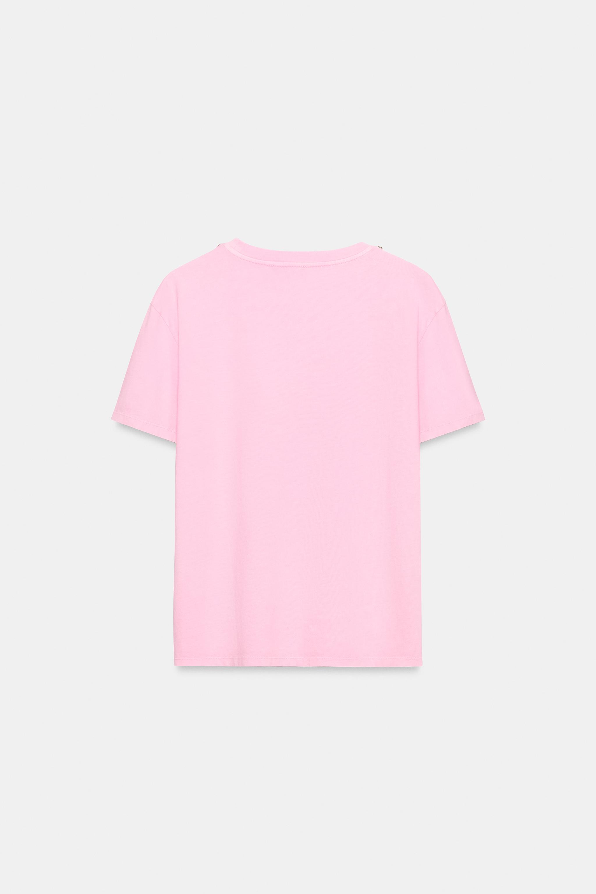 Женские футболки Zara WASHED EFFECT JEWELED T-SHIRT — фото 7