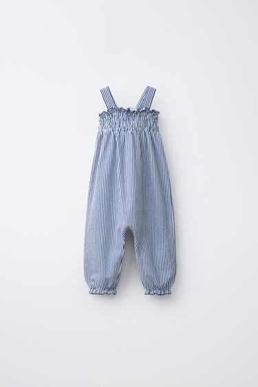 LONG STRIPED SMOCKED DUNGAREES - Bluish by Zara