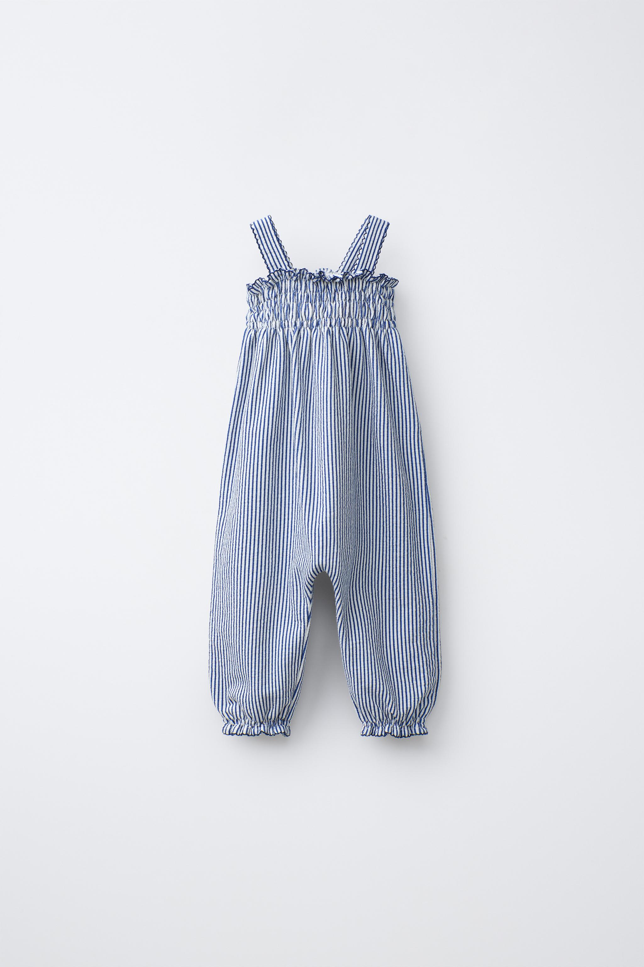 LONG SMOCKED STRIPED OVERALLS