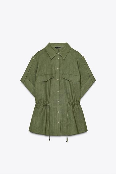 CAMISA SAFARI CON LINO - Khaki de Zara