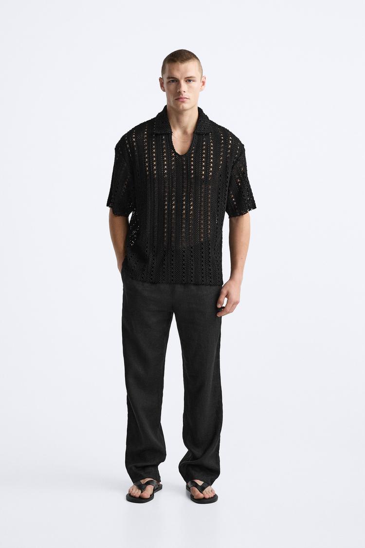 Polos Tommy Hilfiger Polo ZARA Crochet Knit Para Hombre Negro