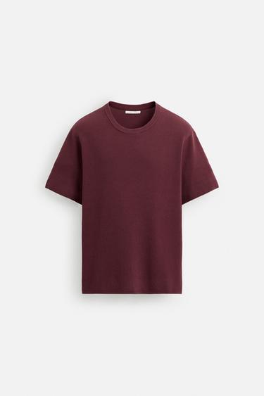 TEXTURED KNIT T-SHIRT - Burgundy by Zara
