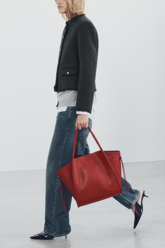 Zara BOW SHOPPER BAG - Red - Image 0