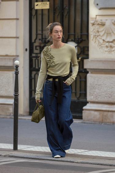 Zara FLORAL WOOL SWEATER - Light khaki - Image 0