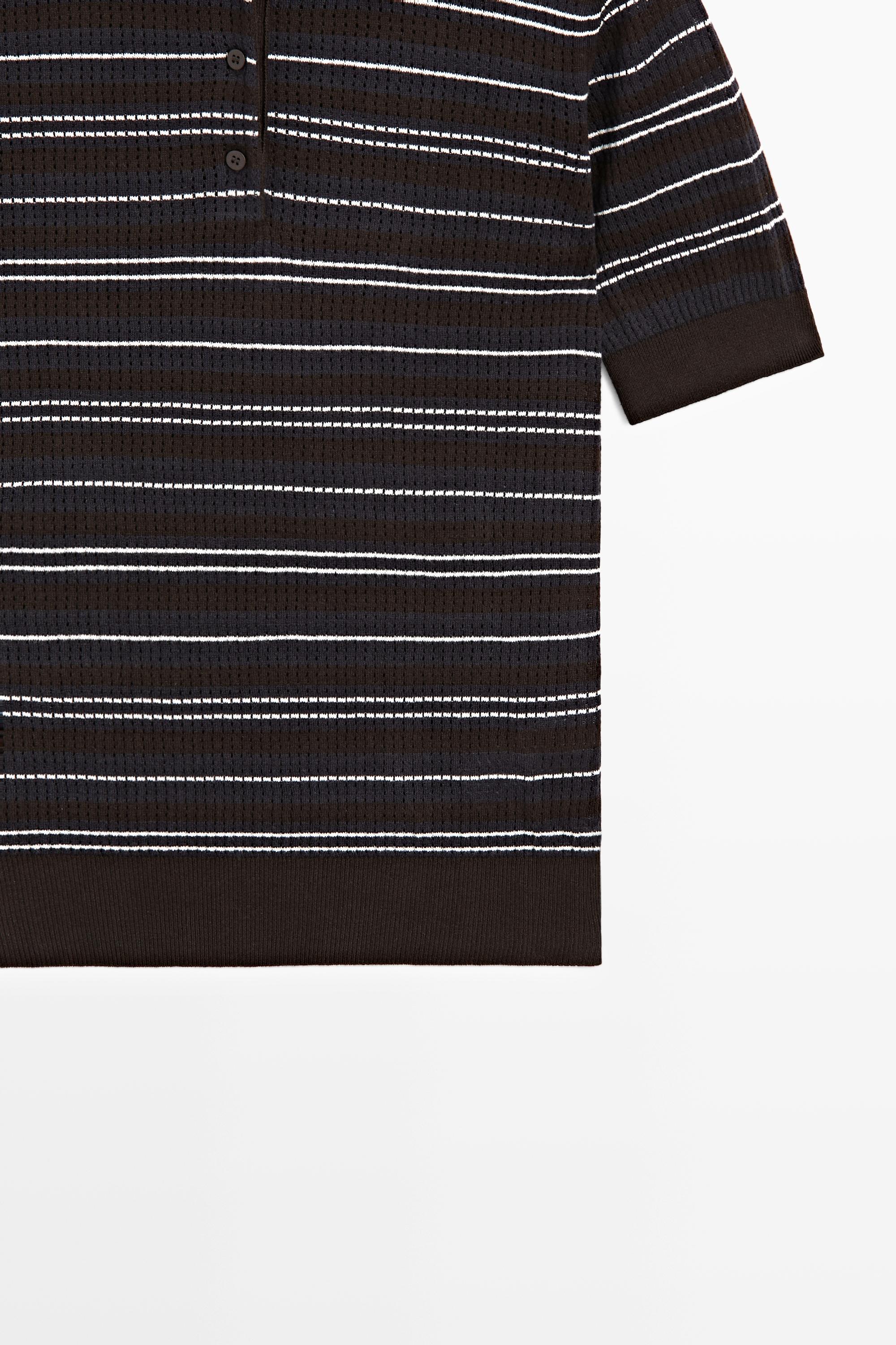 Polo ajouré rayé en coton mélangé