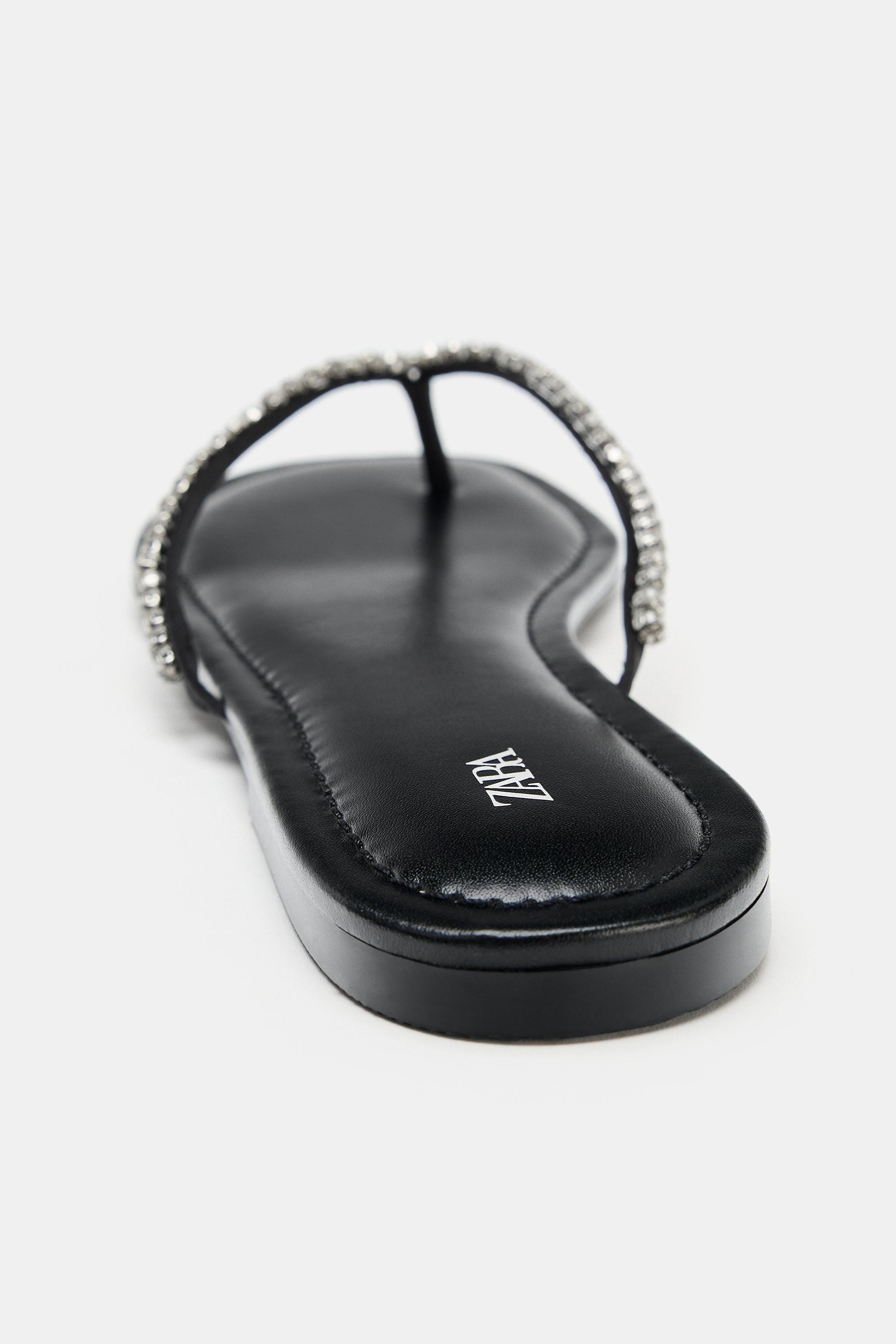 Женские сандалии Zara RHINESTONE FLAT SANDALS — фото 5