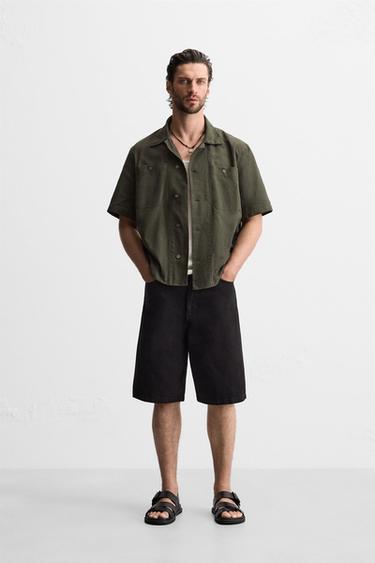 COTTON - LINEN SHIRT - Khaki by Zara - Image 0