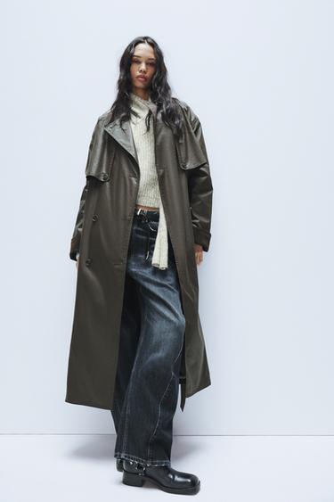 TRENCH LONGO ENCERADO COM PUNHOS DE VELUDO COTELÊ - Marrom-escuro da Zara