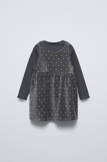 САРАФАН ИЗ ТОНКОГО ВЕЛЬВЕТА С ЛОНГСЛИВОМ В РУБЧИК — АНТРАЦИТОВО-СЕРЫЙ от Zara — изображение 0