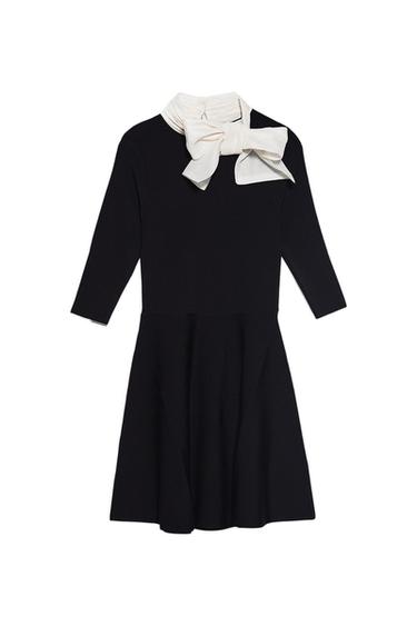 MIXED FABRIC DRESS WITH BOW