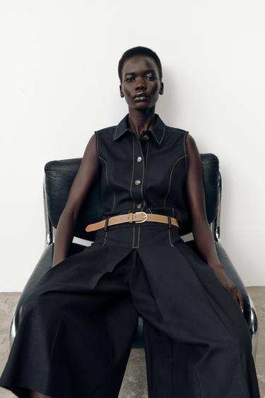 ROMPI LURUS SETIK BALIK KONTRAS - Hitam dari Zara