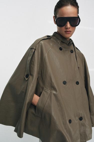ZW COLLECTION FAUX LEATHER CAPE JACKET - Taupe grey by Zara - Image 3