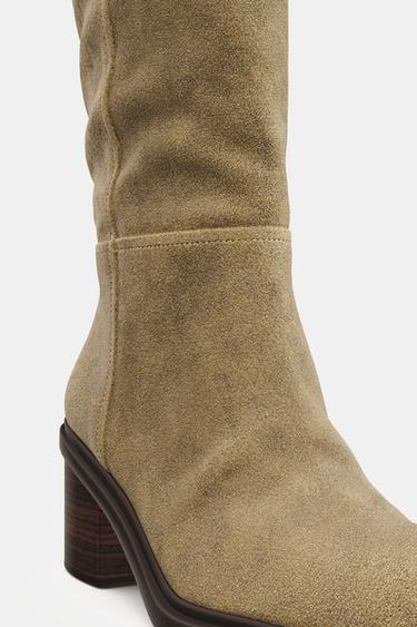 STITCHED SPLIT SUEDE HEELED BOOTS - Taupe Grey by Zara - Image 2
